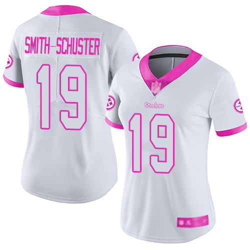 Women Pittsburgh Steelers Football #19 Limited White Pink JuJu Smith Schuster Rush Fashion Nike NFL Jersey